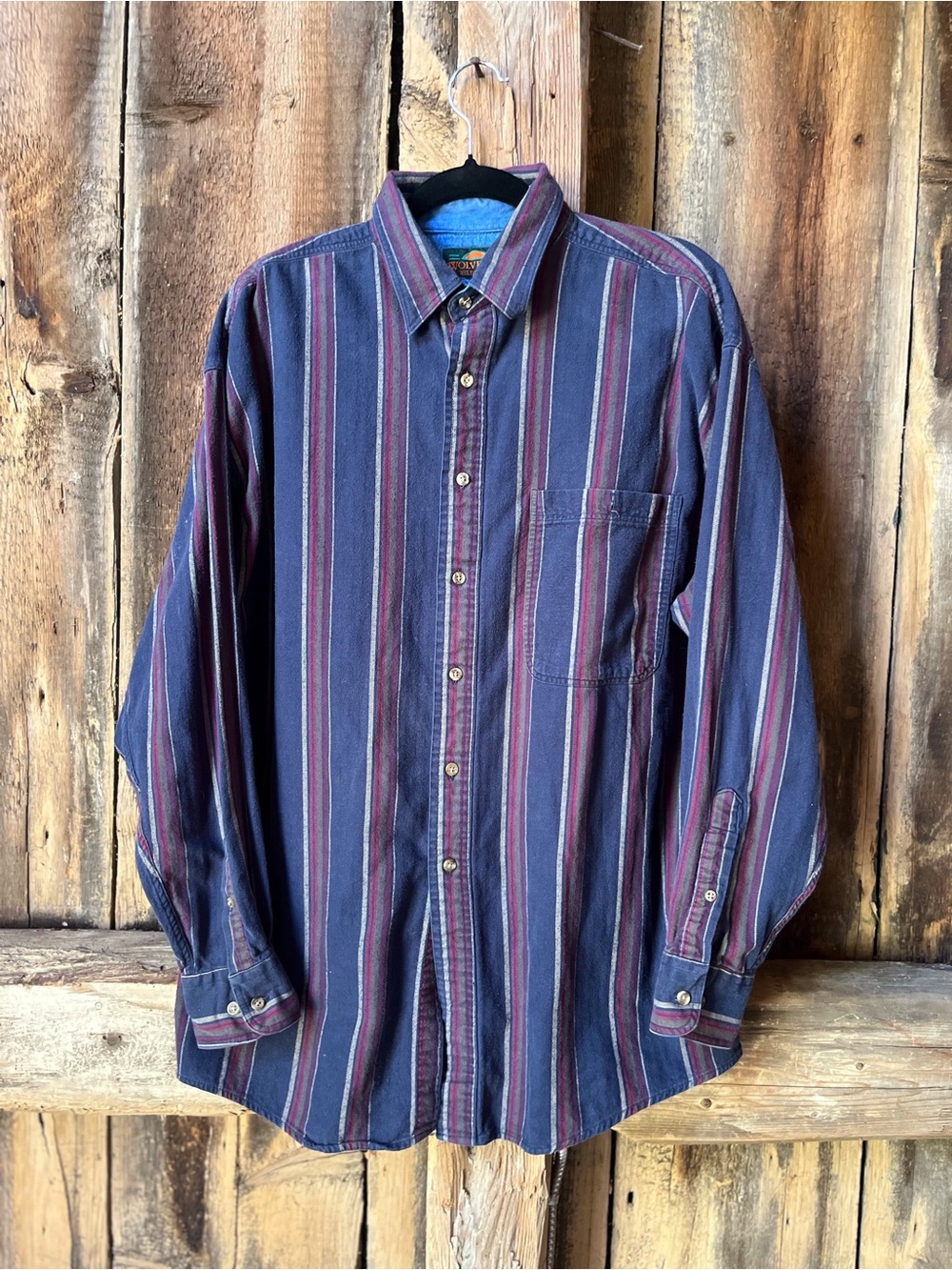 Navy and Burgundy Vertical Stripe Button-Down Shirt